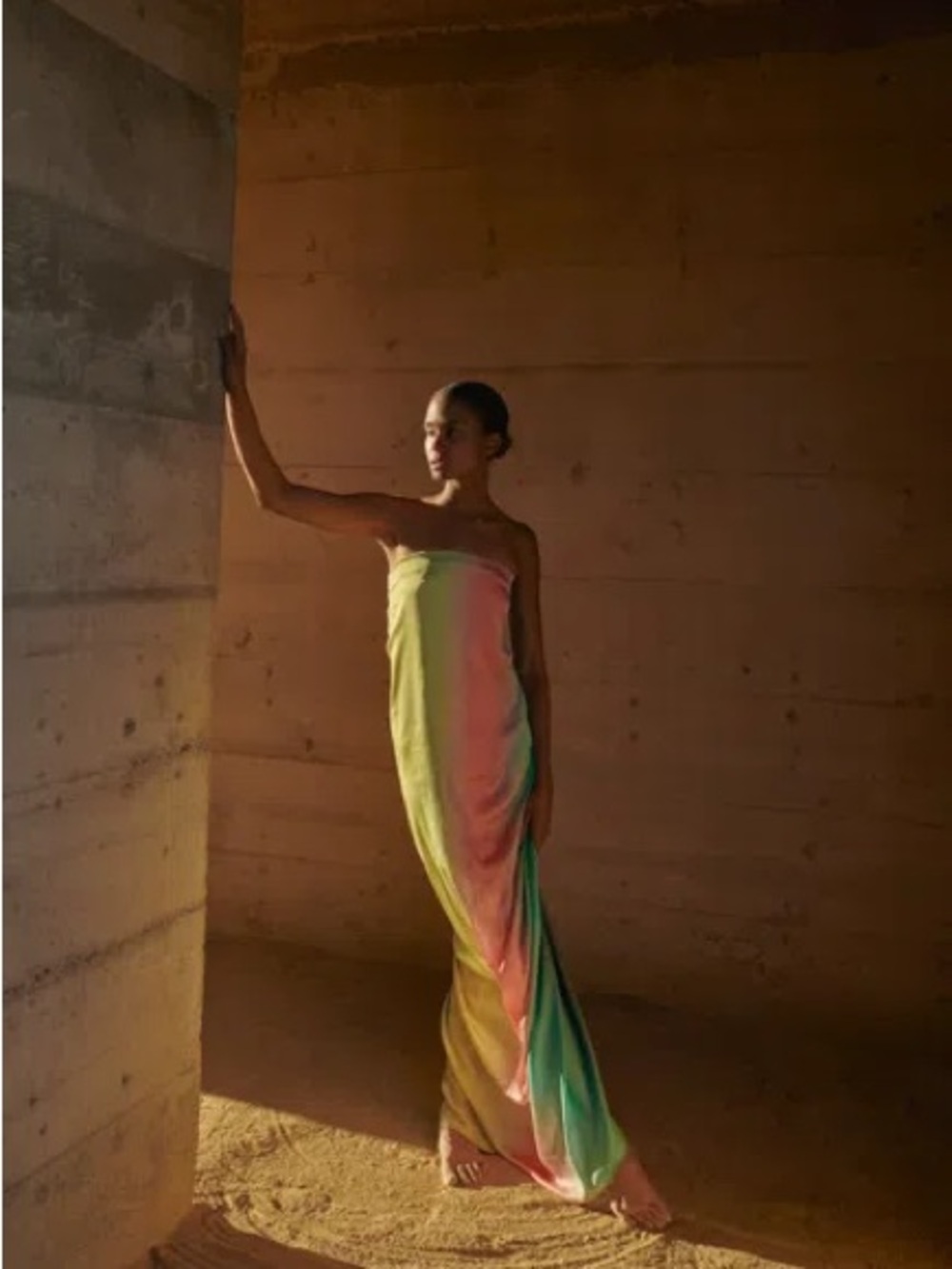 Baobab Collection Strapless Gradient Maxi Dress in Pink, Yellow & Green